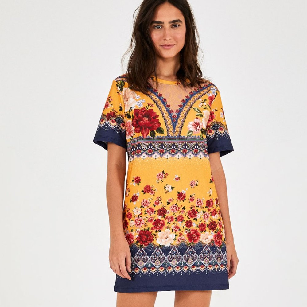 Anthropologie Farm Rio Yellow Flower Dress